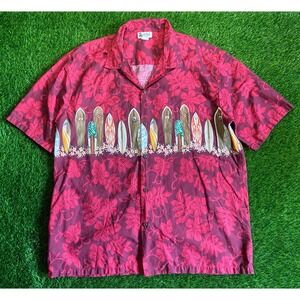 Vintage Aloha Republic Hawaiian Shirt Men's XXL Red Surfboards Made in USA EUC